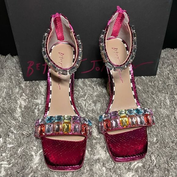 NIB Betsey Johnson Emani Embellished Flared Heel Sandals - Picture 2 of 8